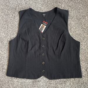 Express Linen Vest Women’s Size XL Black Button Front V-Neck Classic Look NWT